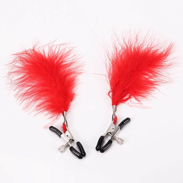 Nipple Clamps With Feather Teasers For Playful Teasing