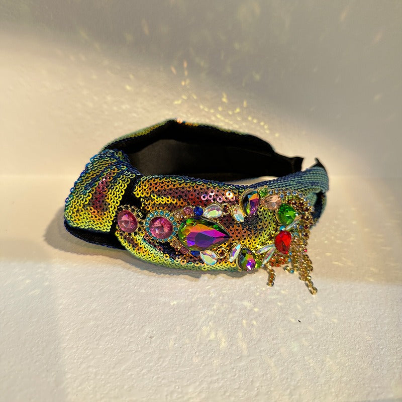 Retro Statement Headband With Colorful Jewel Sparkle