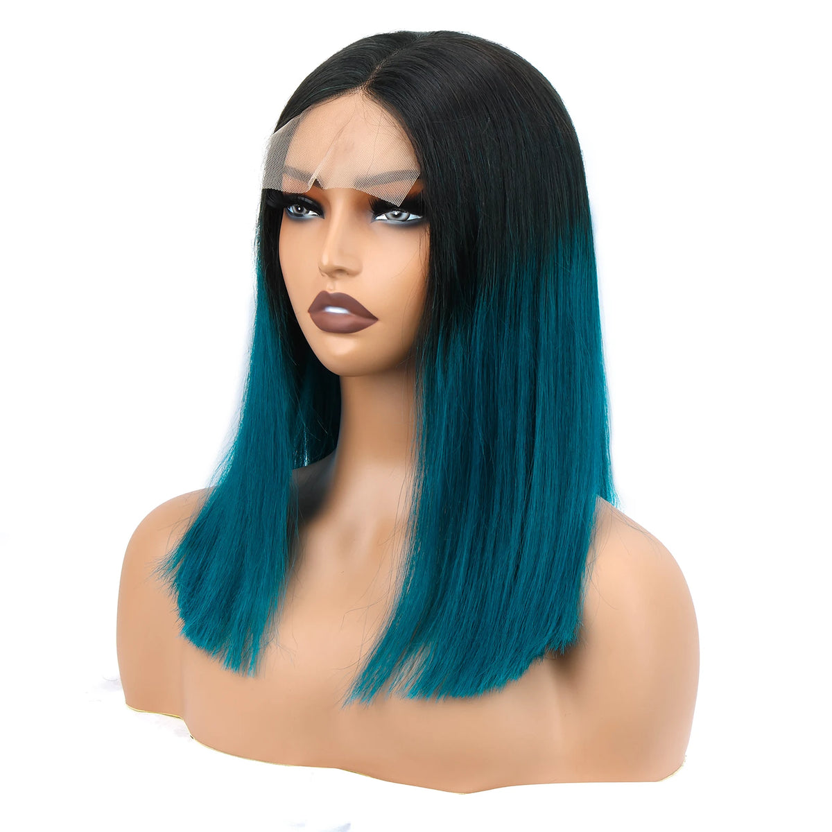4x4 Lace Closure Bob Wig – Sleek Teal Human Hair