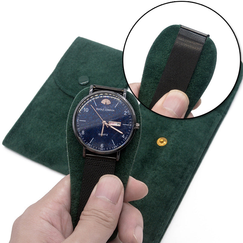 Velvet Watch Pouch with Snap Button, Scratch-Resistant