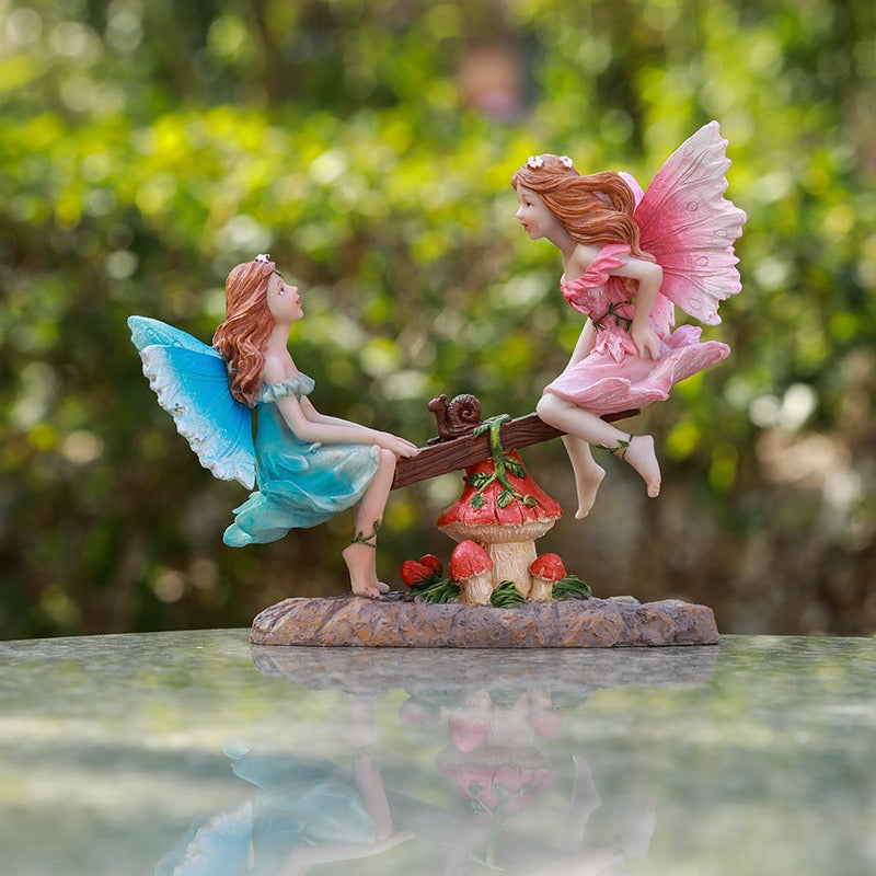 Fairy Garden Seesaw Figurine for Outdoor Garden Decor