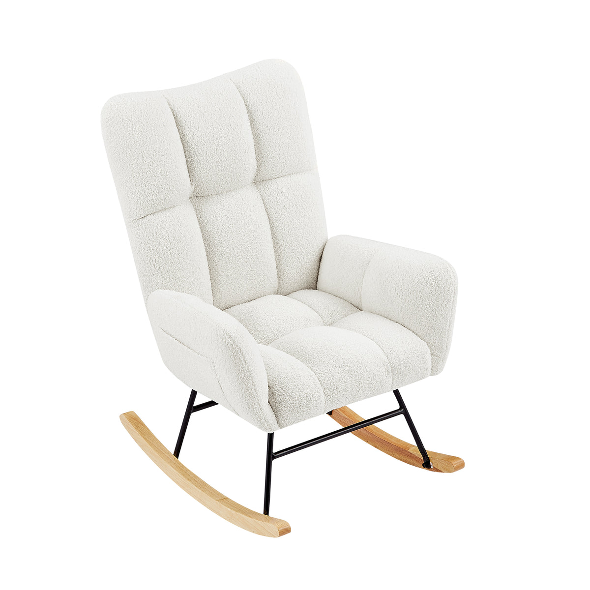 Off-White Teddy Boucle Rocking Chair for Nursery Comfort