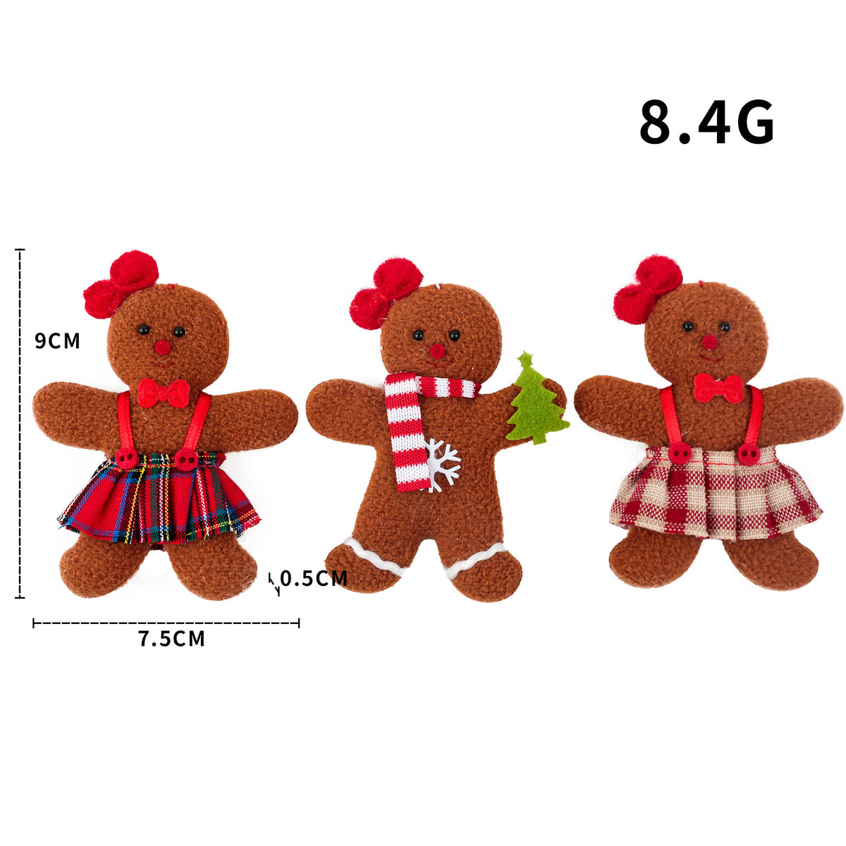 Gingerbread Christmas Ornaments, 3-Piece Fabric Set