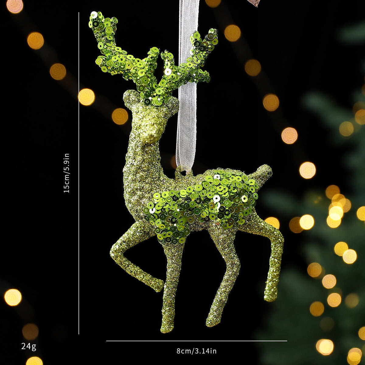 Green Glitter Christmas Ornaments – 7-Piece Holiday Set