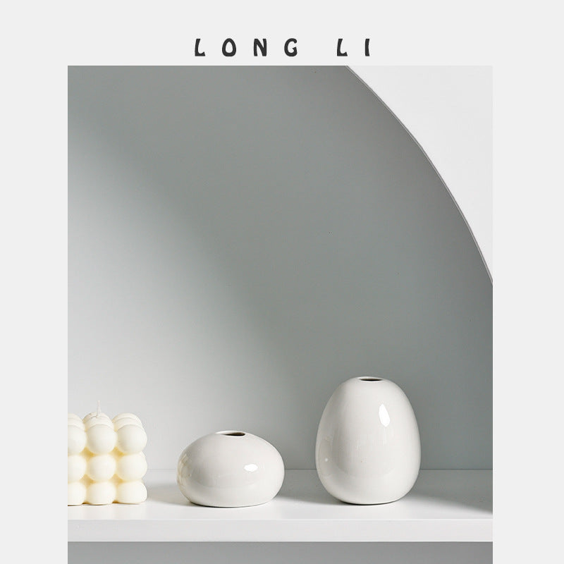 Small White Ceramic Bud Vase for Minimalist Shelf Decor