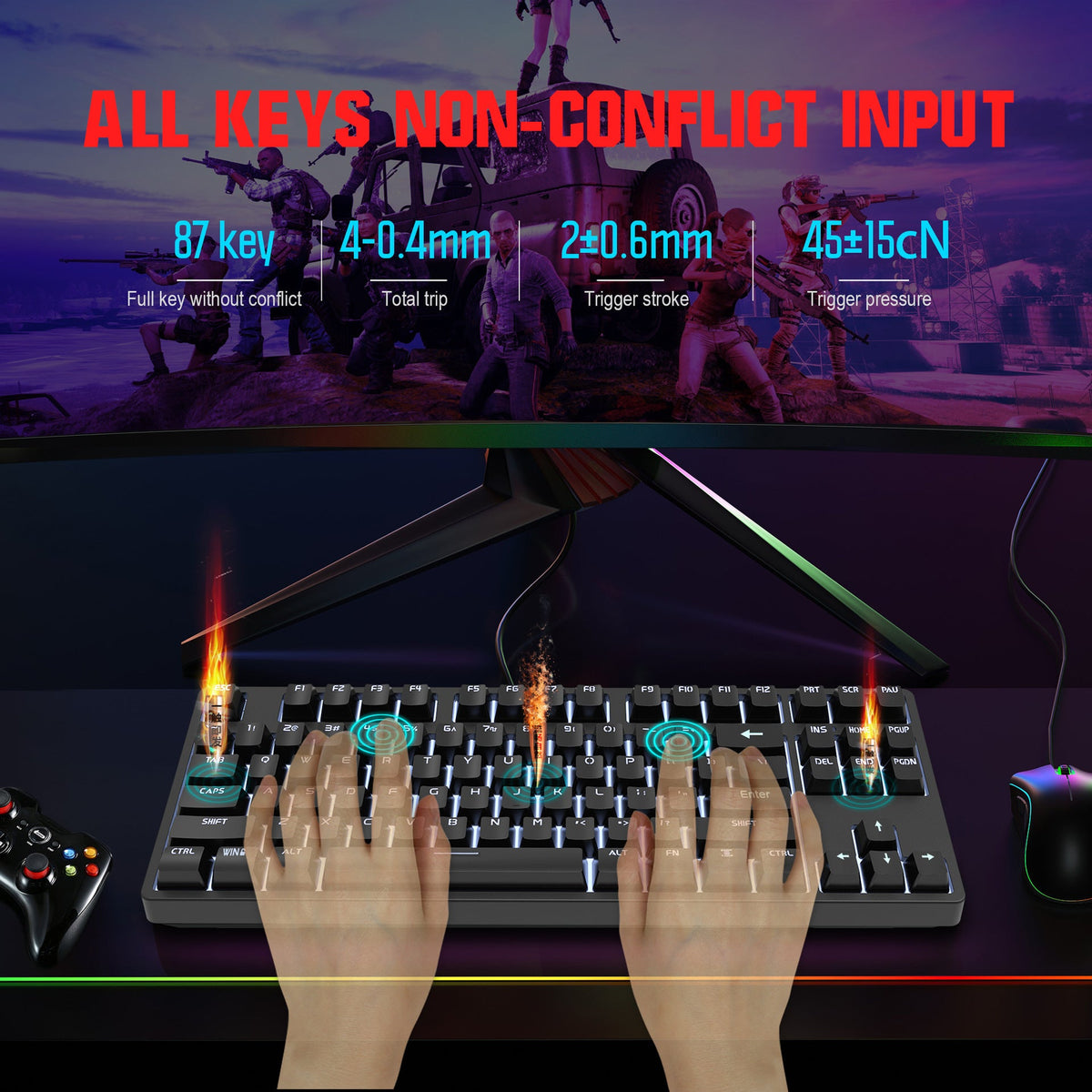 Compact Mechanical Gaming Keyboard: 87 Keys, Red Axis