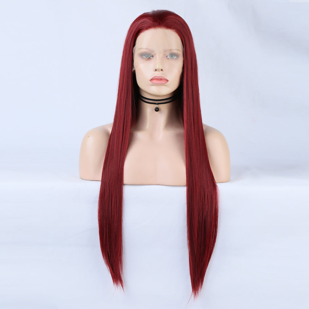 Long Straight Lace Front Wine Red Wig for Instant Glamour