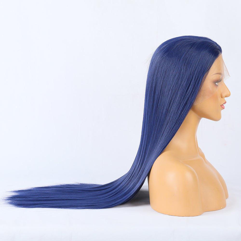 Straight Lace Front Wig – Long Navy Blue Human Hair