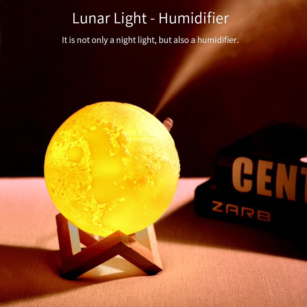 3D Moon Lamp Humidifier with Night Light, 880ml Tank