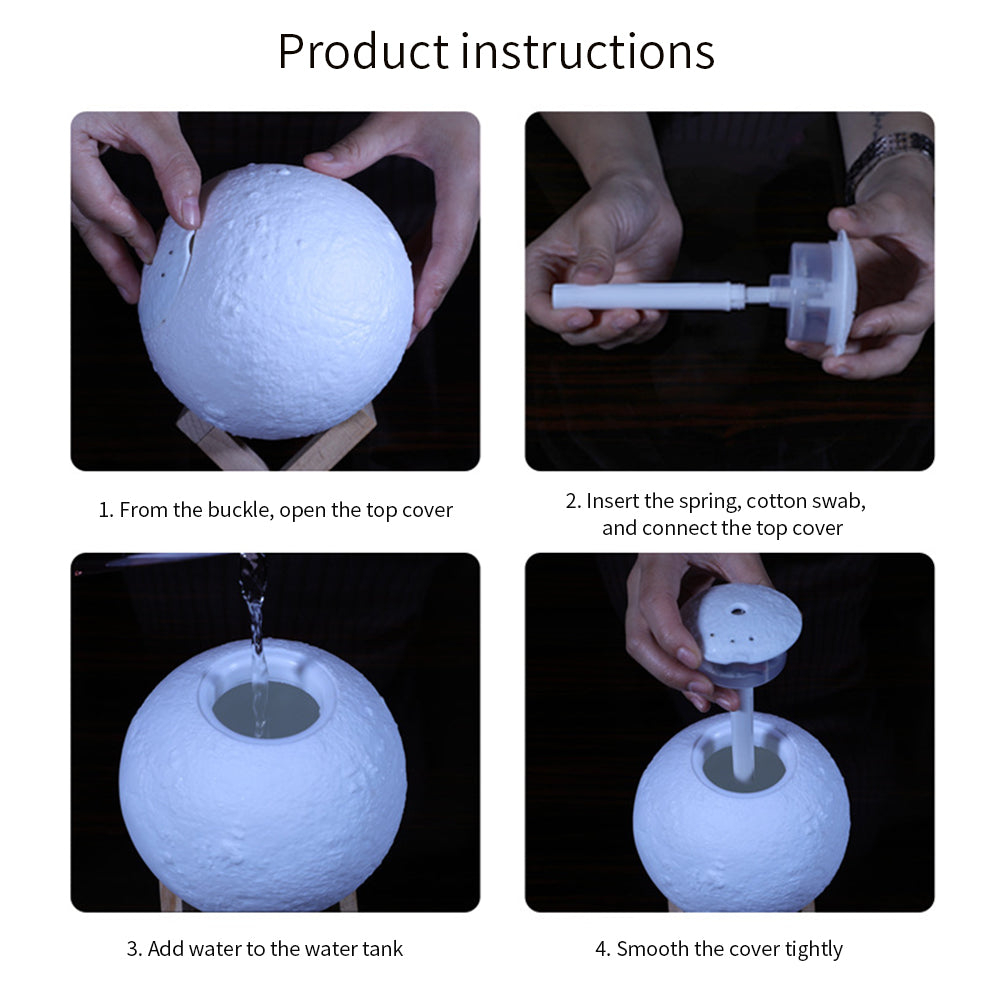 3D Moon Lamp Humidifier with Night Light, 880ml Tank