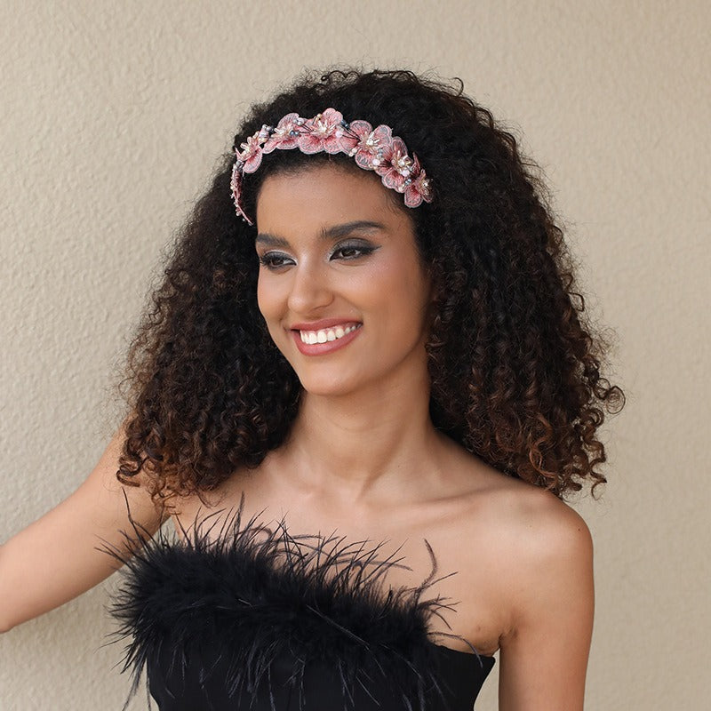 Embroidered Crystal Flower Headband for Elegant Looks