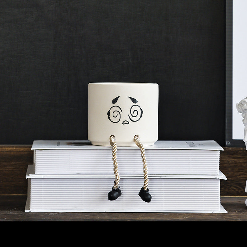 Smiley Face Succulent Planter Pot with Dangling Rope Legs