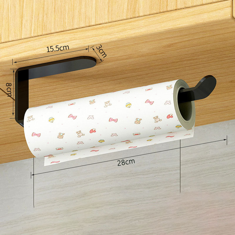 Wall-Mounted Cling Film Holder, Punch-Free Black Aluminum