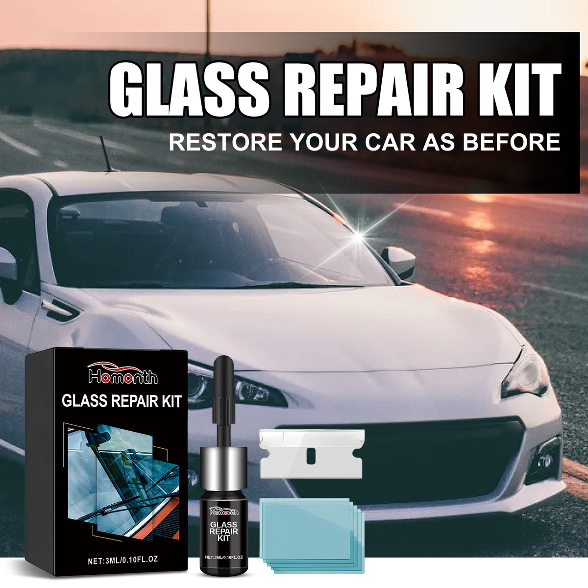 Windshield Glass Repair Kit for Small Chips & Cracks