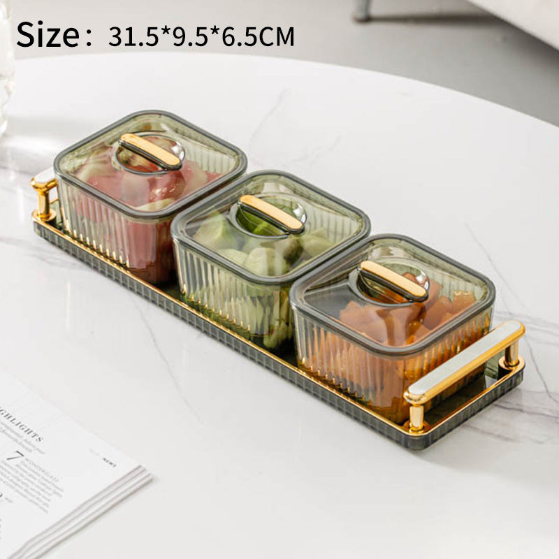 Divided Fruit and Snack Tray with Lids and Gold Handle