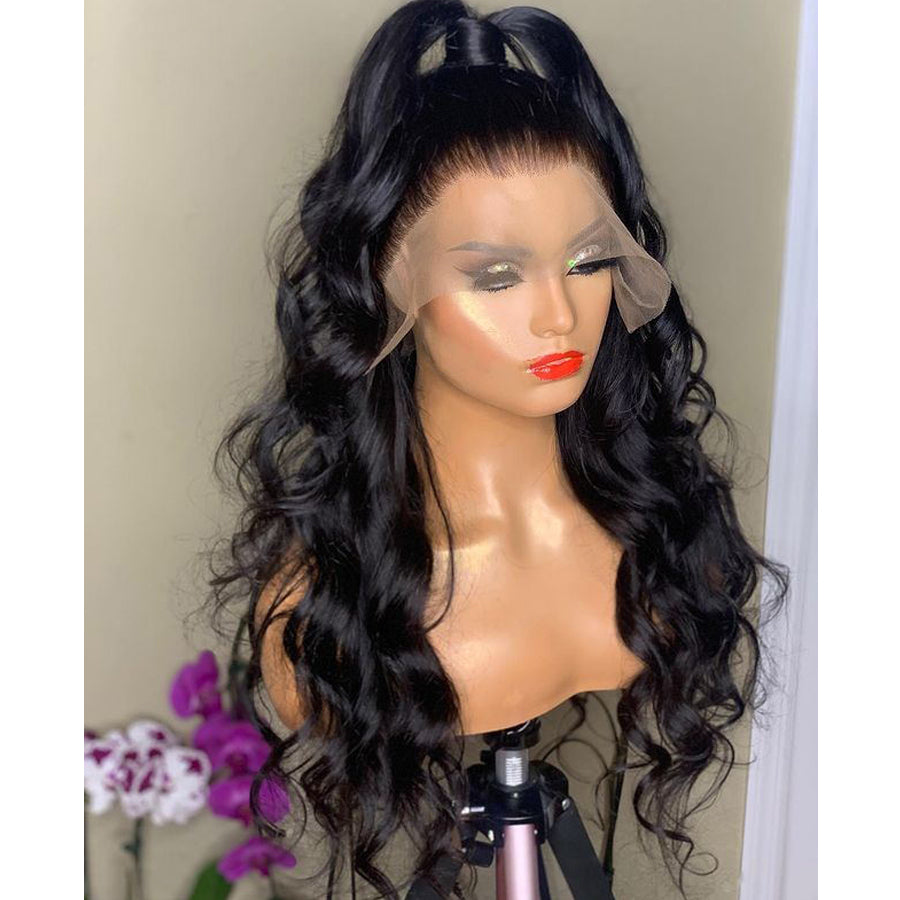 Long Lace Front Wig for Glossy, Voluminous Black Waves