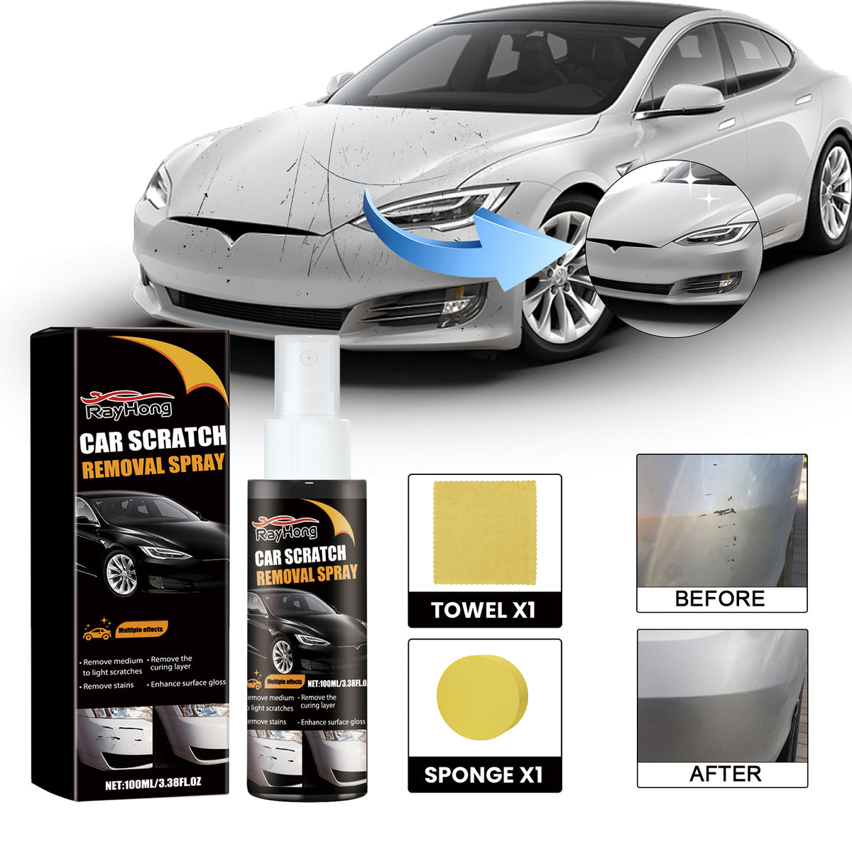 Car Scratch Remover Kit for Paint Scuffs and Swirls