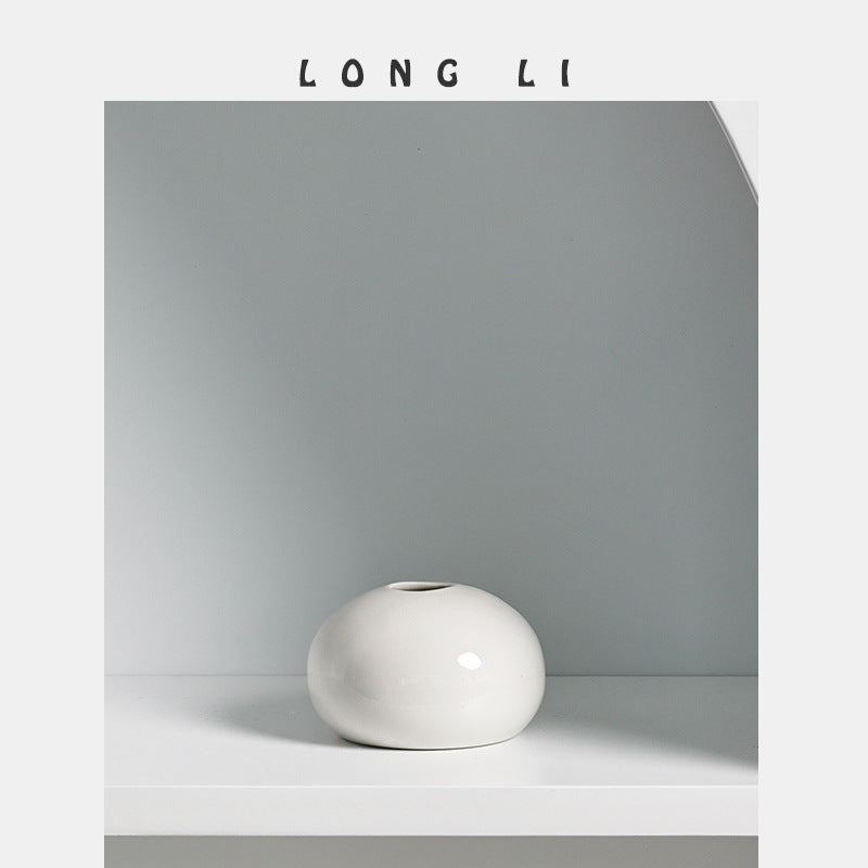Small White Ceramic Bud Vase for Minimalist Shelf Decor