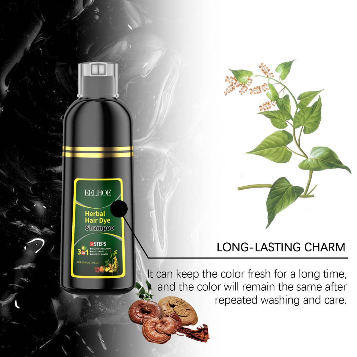Black Hair Dye Shampoo for Easy Gray Coverage at Home