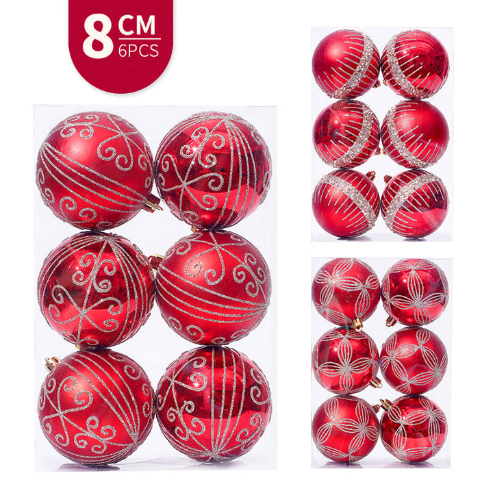 8cm Christmas Baubles - Red & Silver Glitter Ornament Set