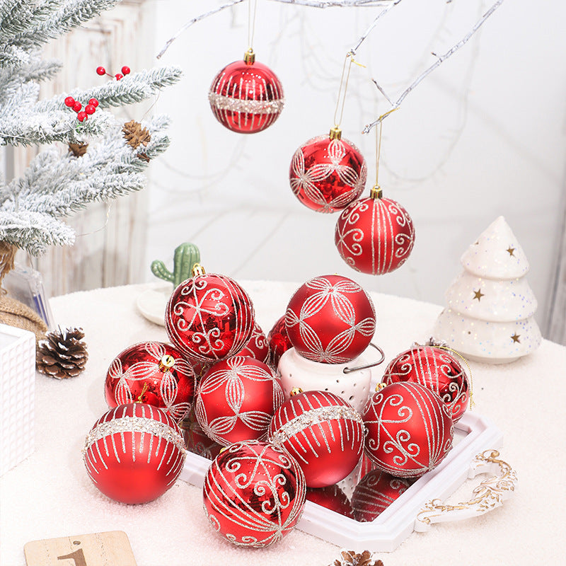 8cm Christmas Baubles - Red & Silver Glitter Ornament Set