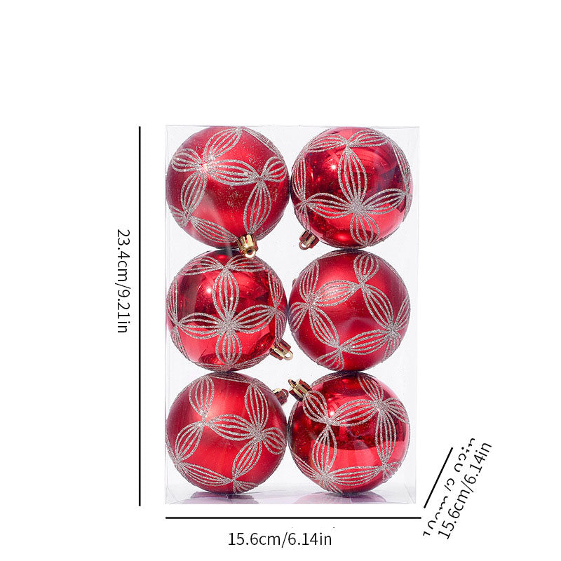 8cm Christmas Baubles - Red & Silver Glitter Ornament Set