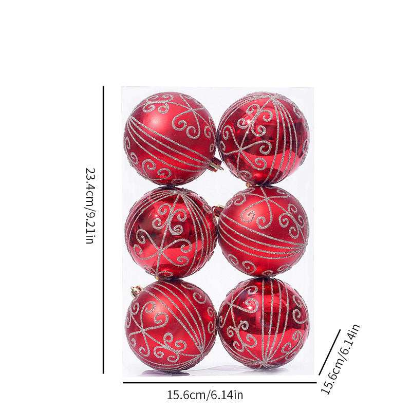 8cm Christmas Baubles - Red & Silver Glitter Ornament Set