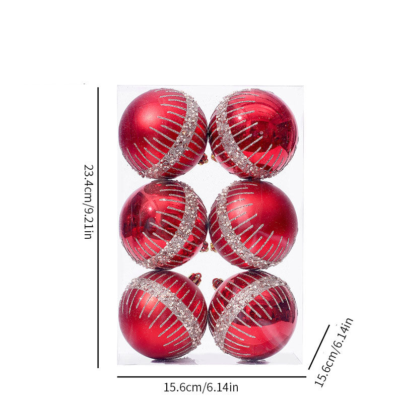 8cm Christmas Baubles - Red & Silver Glitter Ornament Set