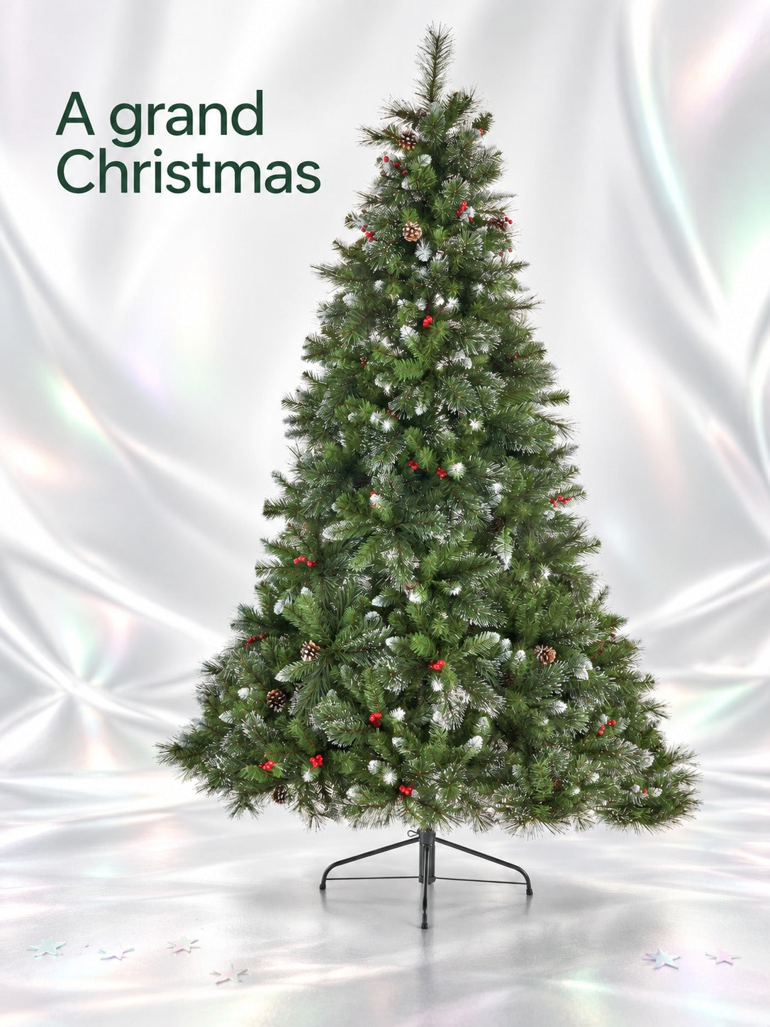 9 Ft Hinged Christmas Tree with Berries and Pine Cones