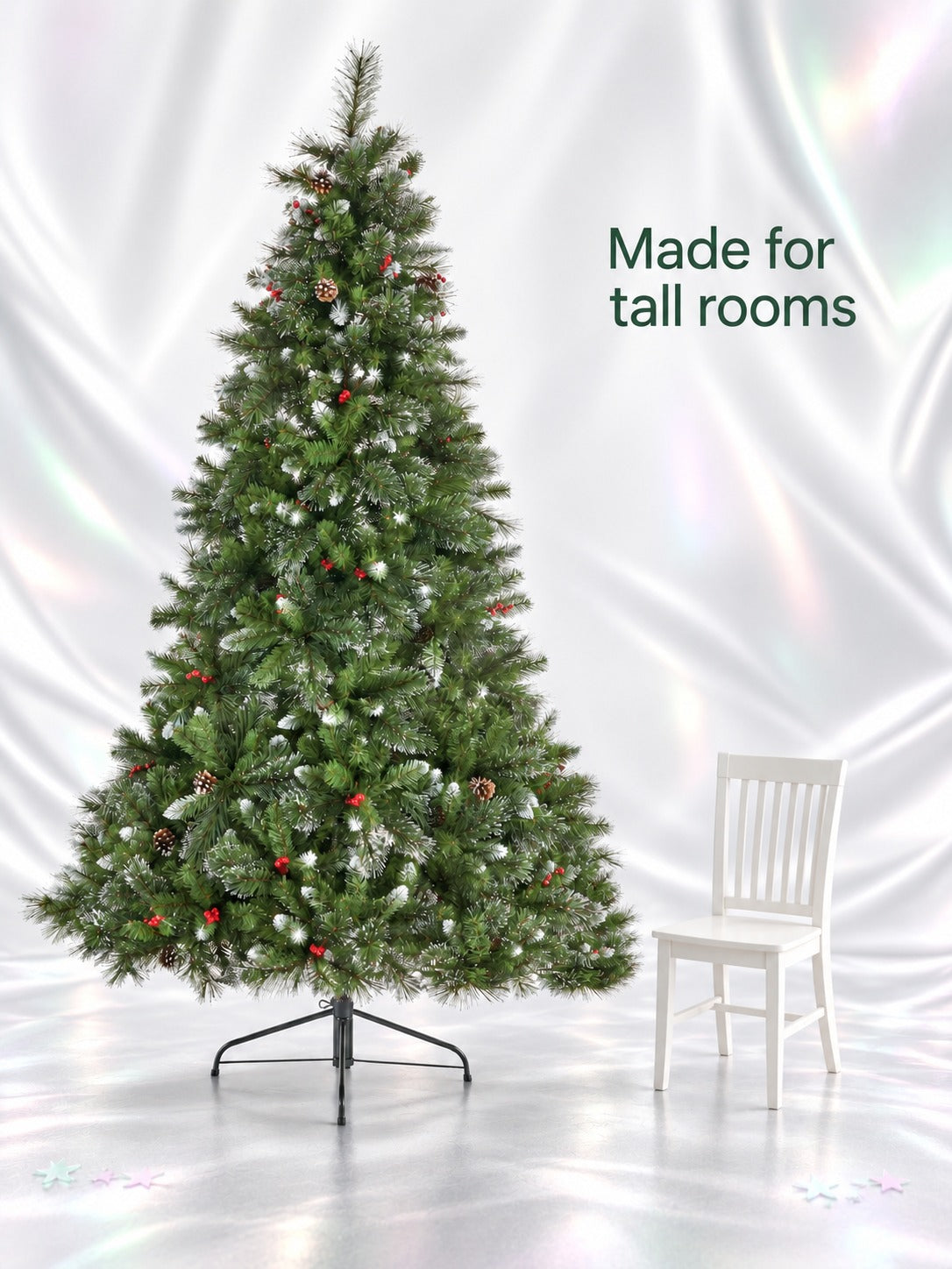 9 Ft Hinged Christmas Tree with Berries and Pine Cones