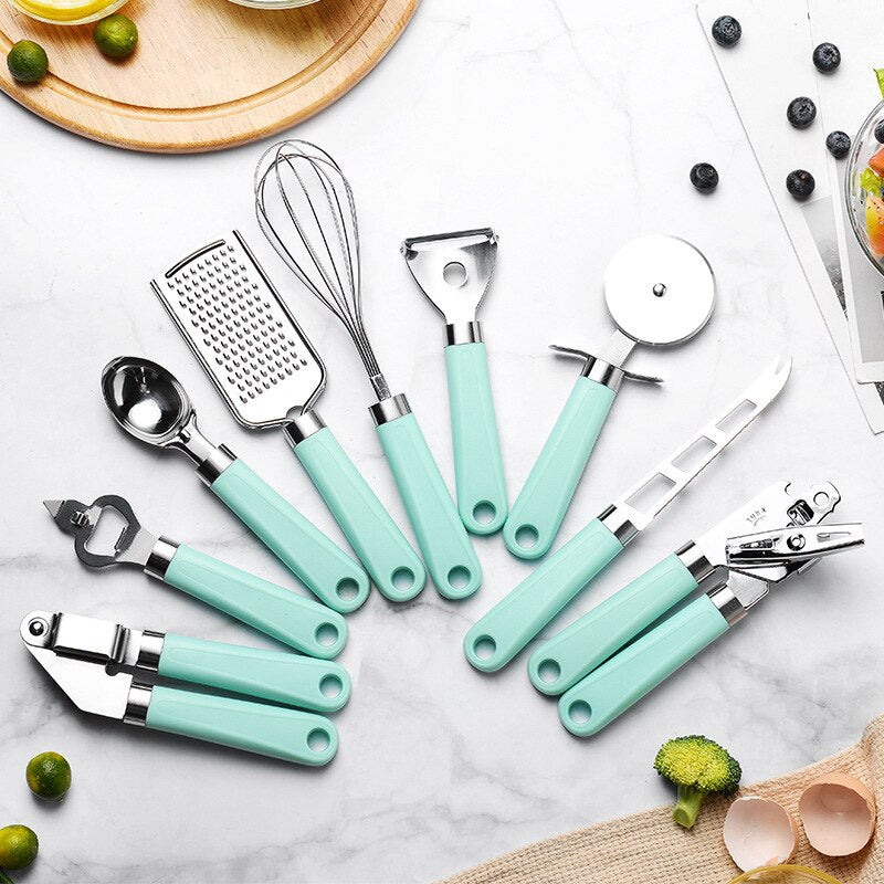 9-Piece Stainless Kitchen Utensil Set, Mint Handles