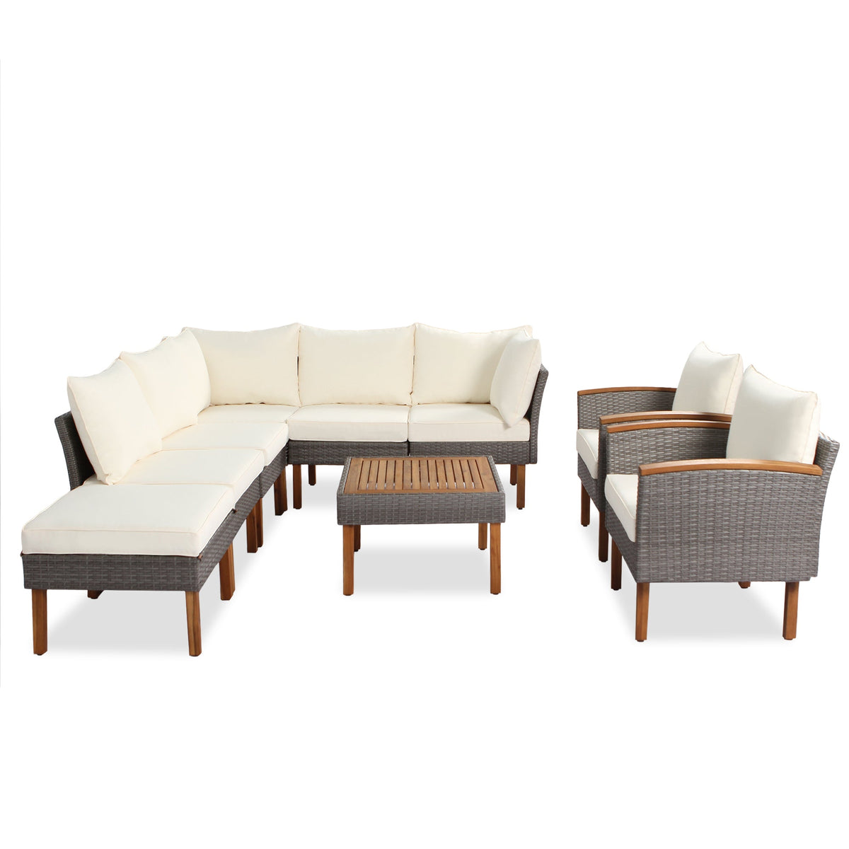 Patio Rattan Sofa Set with Washable Cushions, 9 Pieces