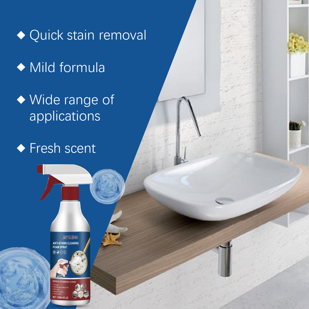 Bathroom Foam Cleaning Spray for Stubborn Stain Removal