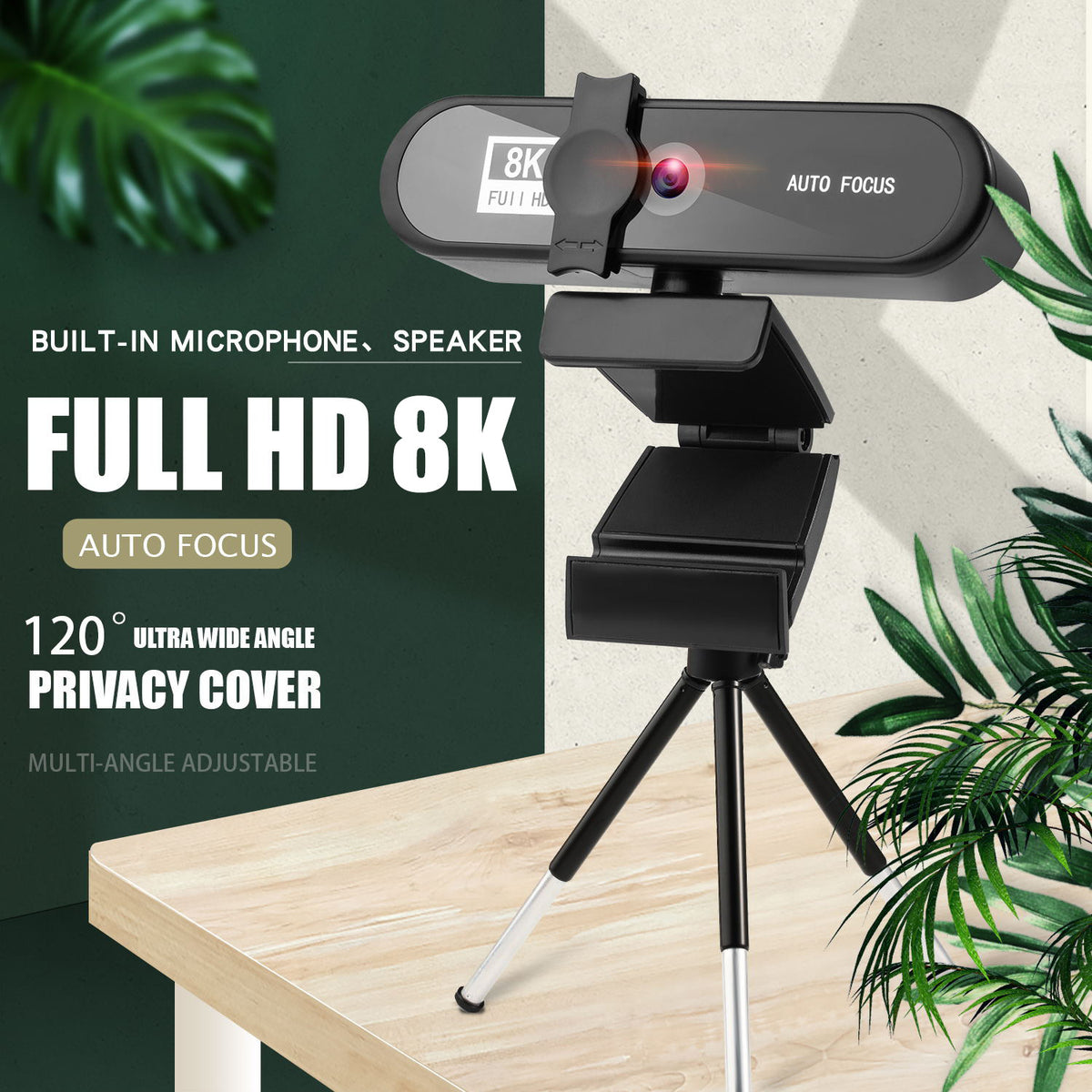 Auto Focus 1080p Webcam with Privacy Cover and Mic