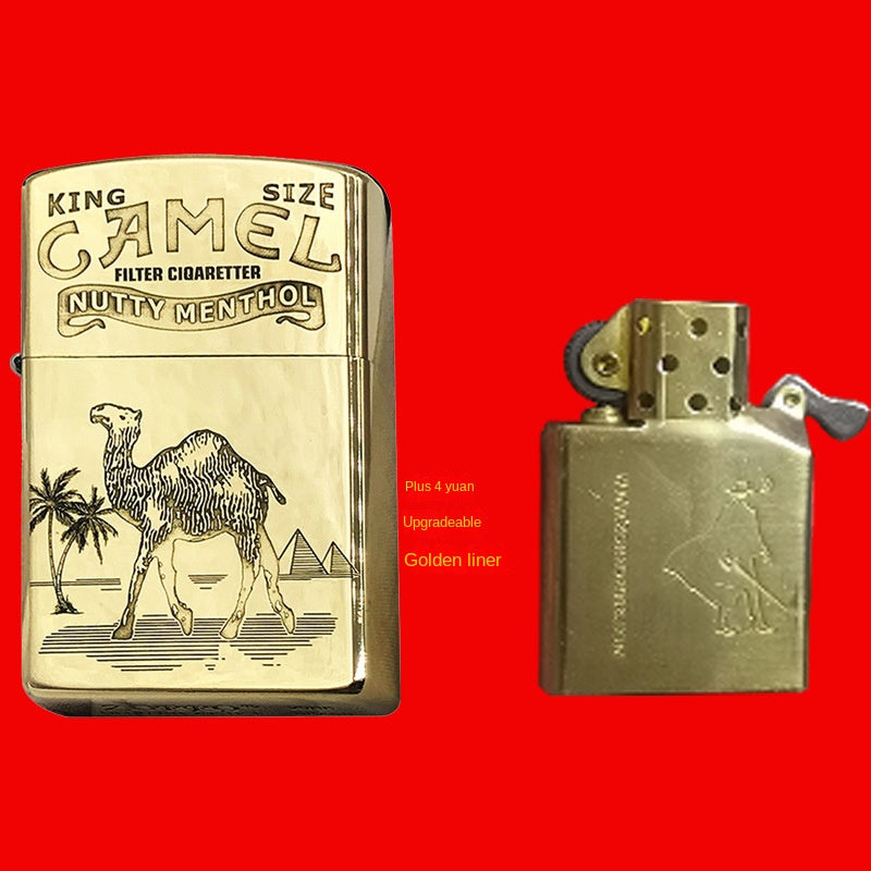 Brass Windproof Camel Flip Lighter, Solid Retro Design