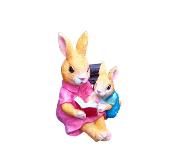 Garden Rabbit Figurine Reading Storybook for Cottage Decor