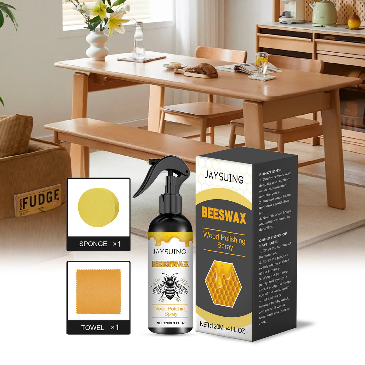Beeswax Wood Polish Spray for Furniture Care & Luster