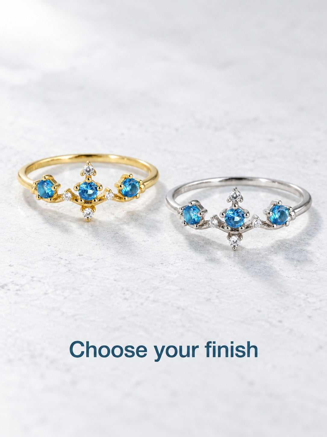 925 Sterling Silver Blue Zircon Crown Ring for Stacking