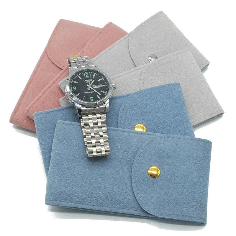 Velvet Watch Pouch with Snap Button, Scratch-Resistant