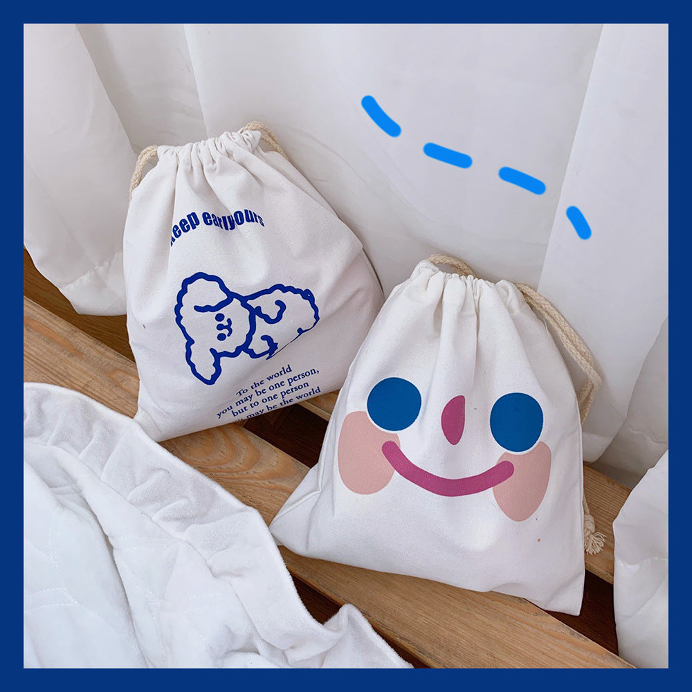 Cute Cloud Smile Drawstring Canvas Pouch Organizer