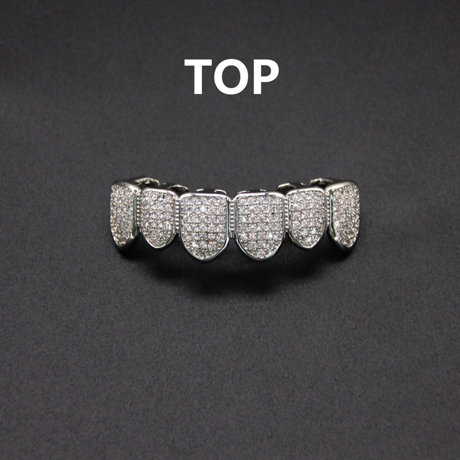 Iced-Out Hip Hop Grillz — Full CZ Pavé Set in Gold & Silver