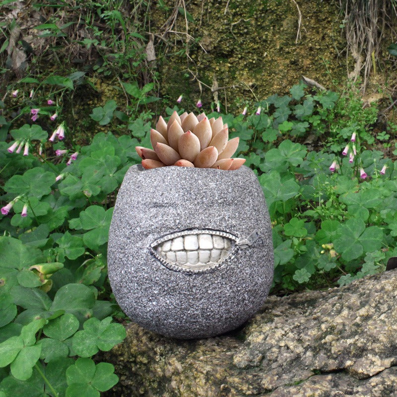 Zipper-Mouth Stone Succulent Planter for Desk & Patio Decor