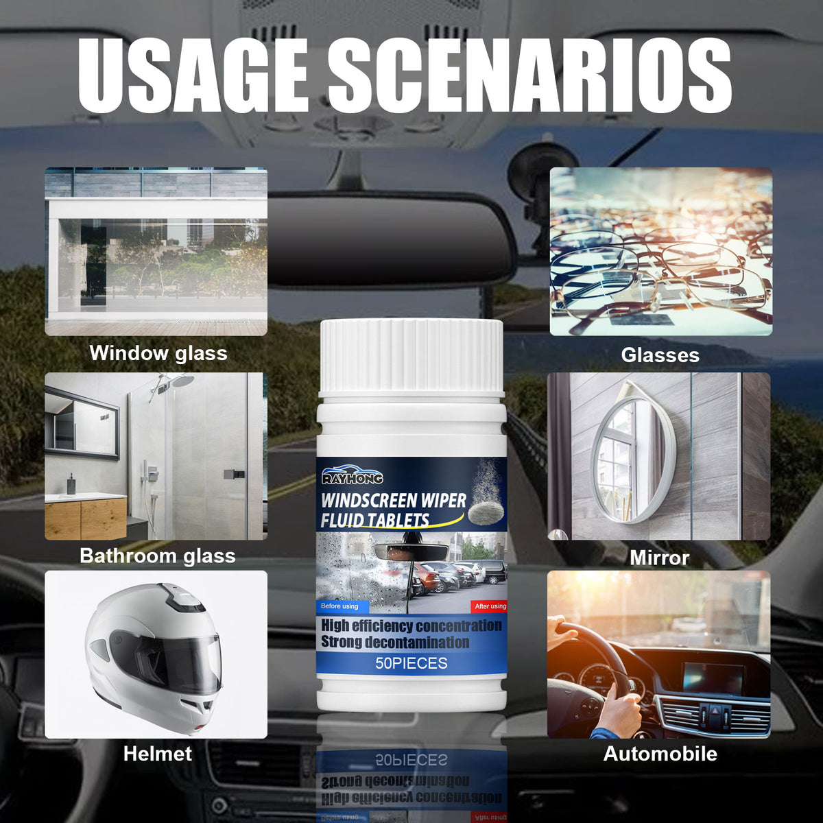 Windshield Cleaner Tablets for Clearer, Safer Driving