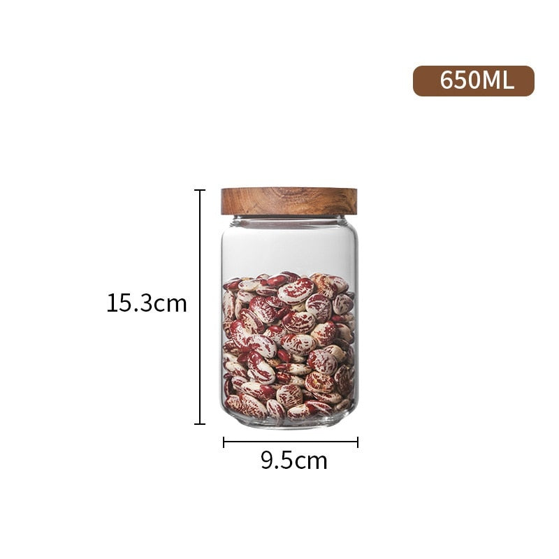 Glass Storage Jars with Wood Lids for Grains & Tea