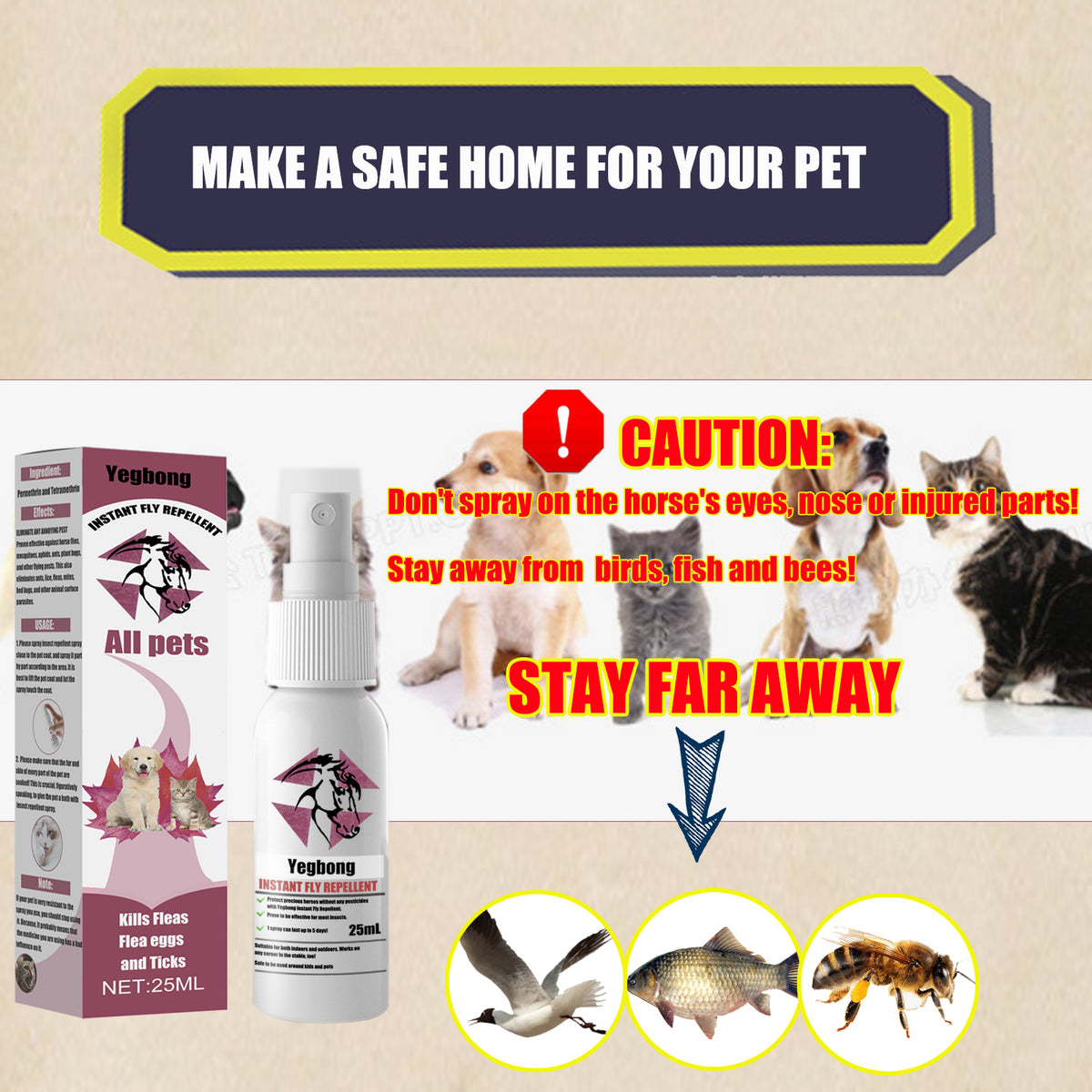 Pet Flea And Tick Spray For Cats & Dogs, 25ml Bottle