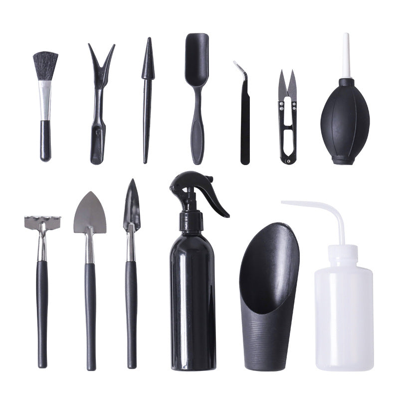 Succulent Repotting Tool Set with Wooden Storage Caddy