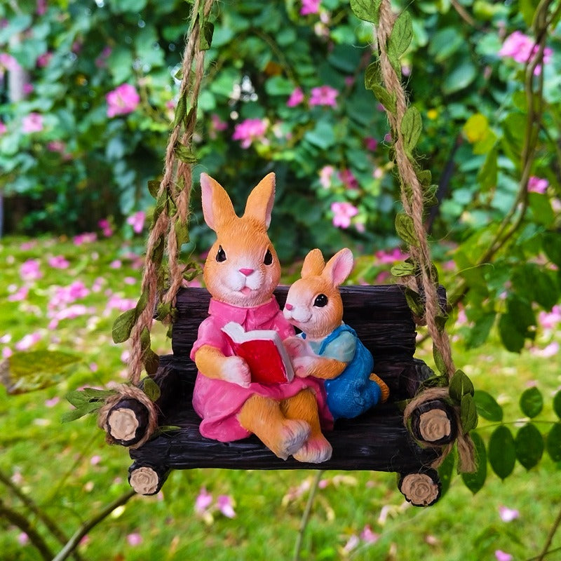 Garden Rabbit Figurine Reading Storybook for Cottage Decor