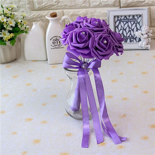 Artificial Wedding Bouquet With Crystal Rose Centers