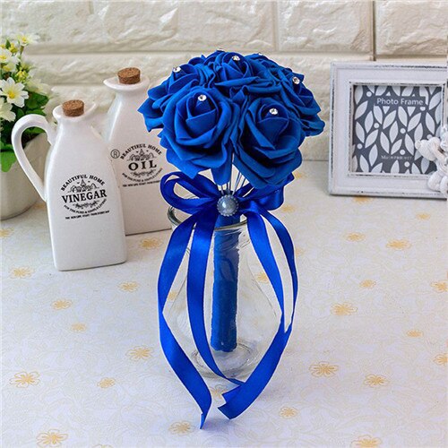 Artificial Wedding Bouquet With Crystal Rose Centers
