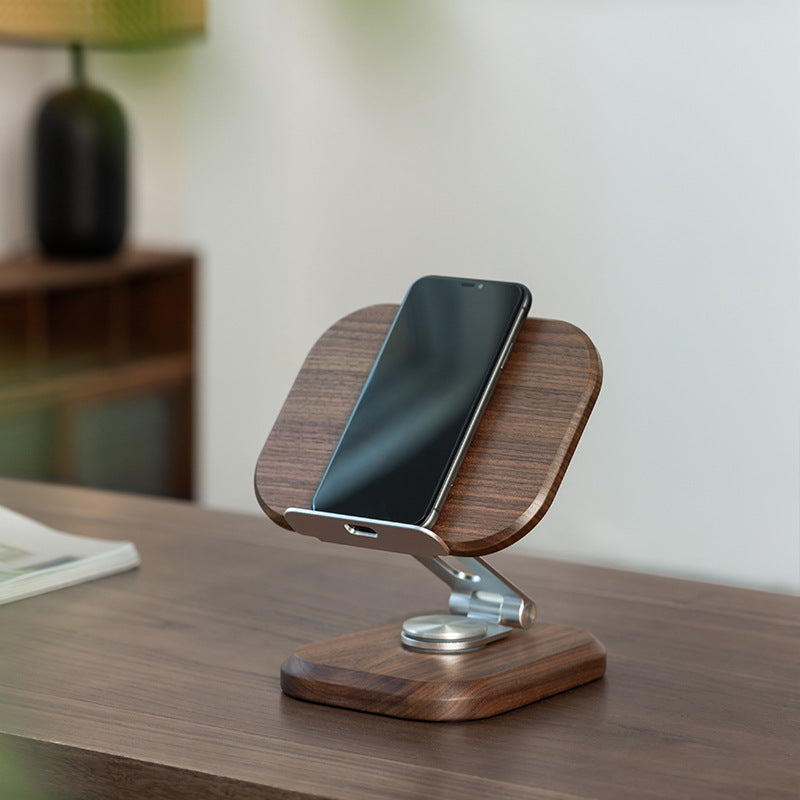 Walnut Wood Phone Stand for Desk, Adjustable & Rotating